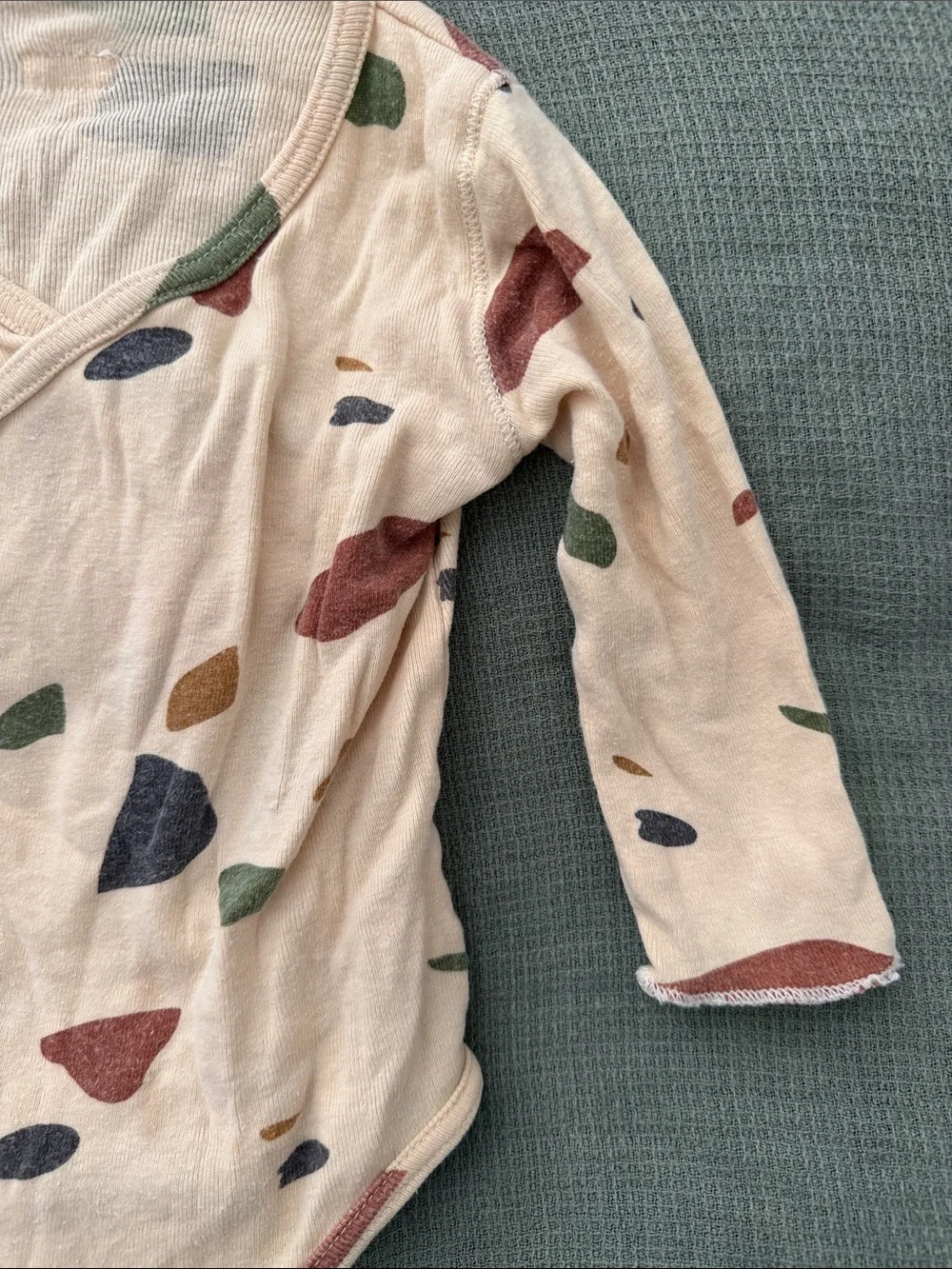 Organic Zoo Beige Long-Sleeve Baby One-Piece with Multi-Spot Print